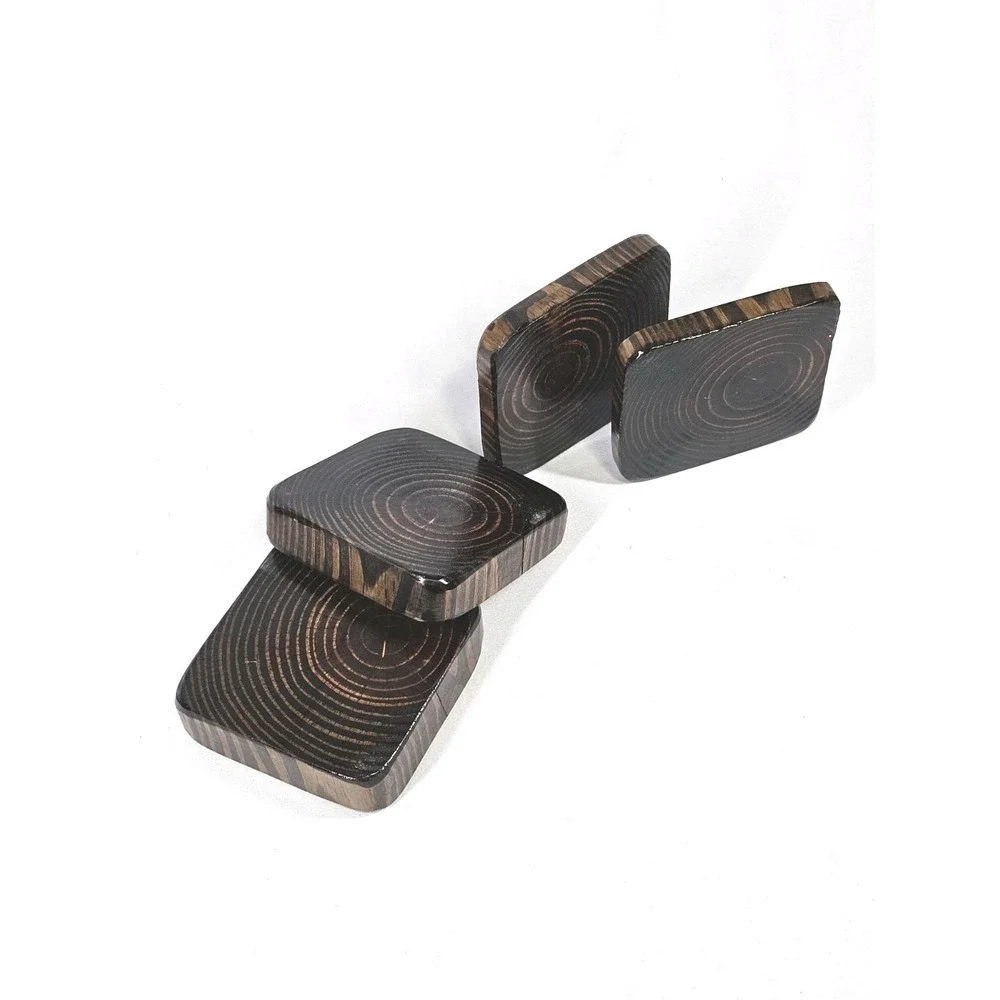 Set of 4 Multi-size Handmade Rustic Wooden Square Drink Coasters Table Protector